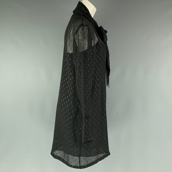 THEORY Size 2 Black Silk Metallic Textured Bow Dress - Picture 3 of 5